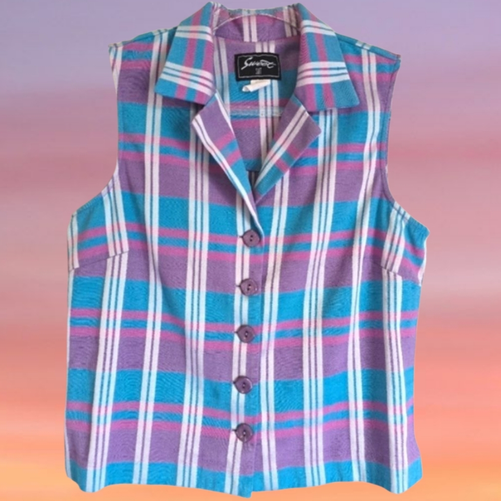 Vintage Pastel Plaid Suit Vest Tank Top